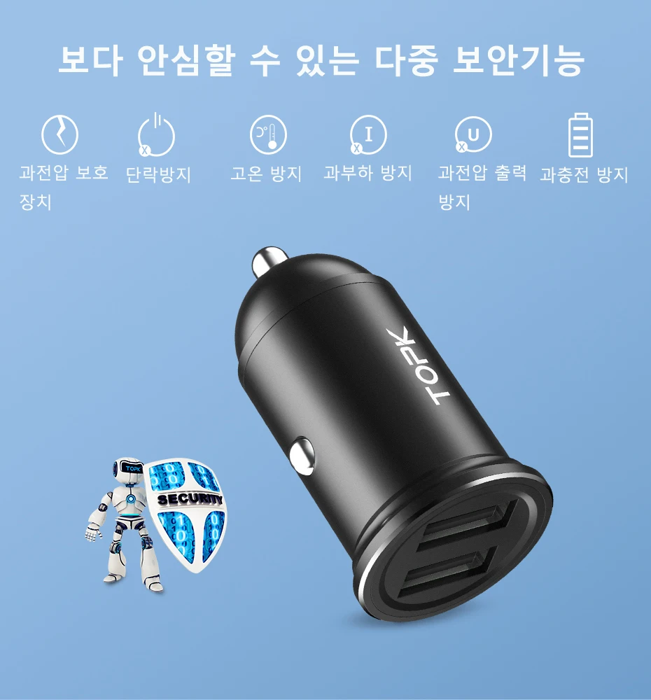 TOPK мини USB Автомобильное зарядное устройство для iPhone Xiaomi huawei мобильный телефон планшет 3.1A Быстрая зарядка двойной USB Автомобильное зарядное устройство адаптер в автомобиль