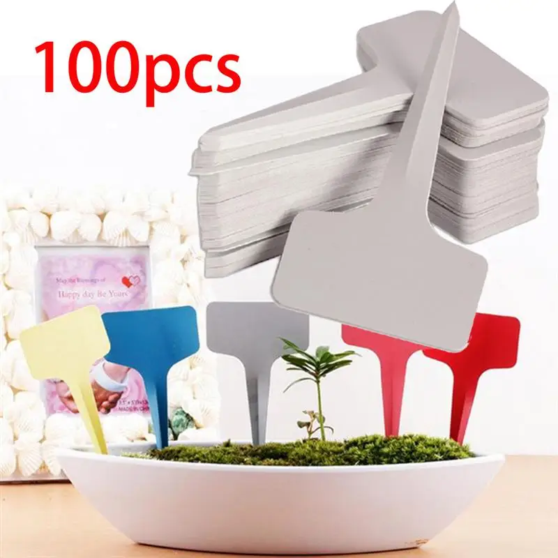 100pcs Plastic T type Plant Nursery Garden Labels Tags ...