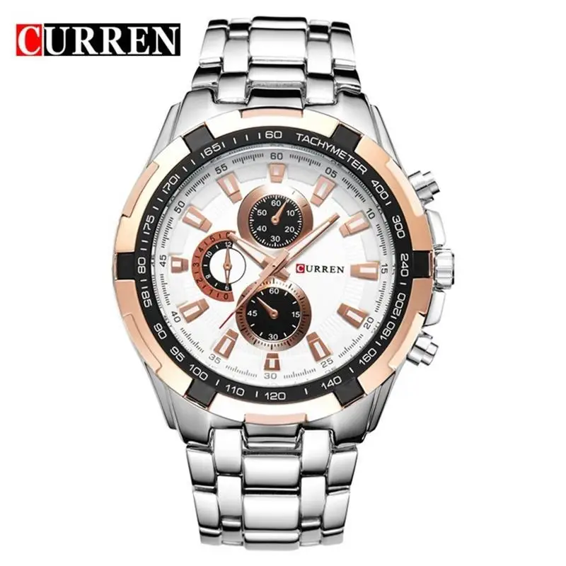 Reloj Hombre CURREN 8023 брендовые Простые Модные повседневные деловые часы мужские водонепроницаемые кварцевые мужские часы relogio masculino - Цвет: Rose White