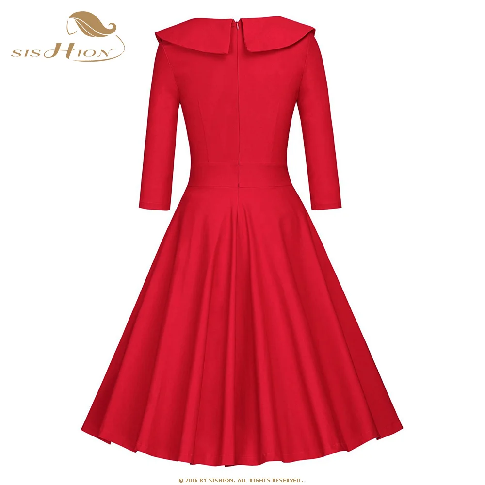 SISHION Осень Новое 50 S 60 S ретро Hepburn женское платье QY0201 с длинным рукавом однотонное ТРАПЕЦИЕВИДНОЕ свободное платье до колен плюс размер вечерние платья