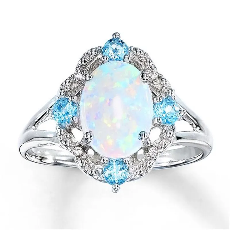 Fire Opal Wedding Rings for Women Fashion Jewelry Blue Crystal Ring Engagement Gift Ring Bague Femme Anillos Mujer J327