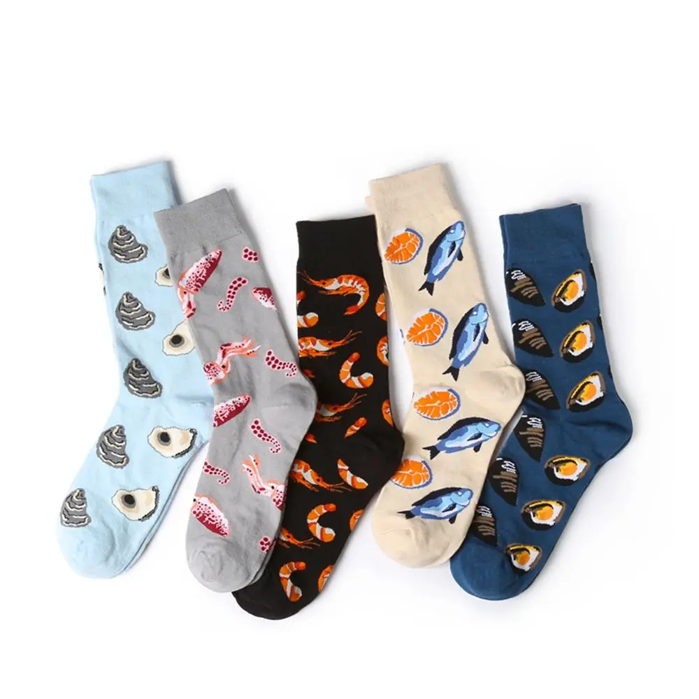 

1Pc New Fashion Popular Unisex Seafood Pattern Cartoon Socks Spring Summer and Autumn Fashion 3D Soft Cotton Skateboard Sock