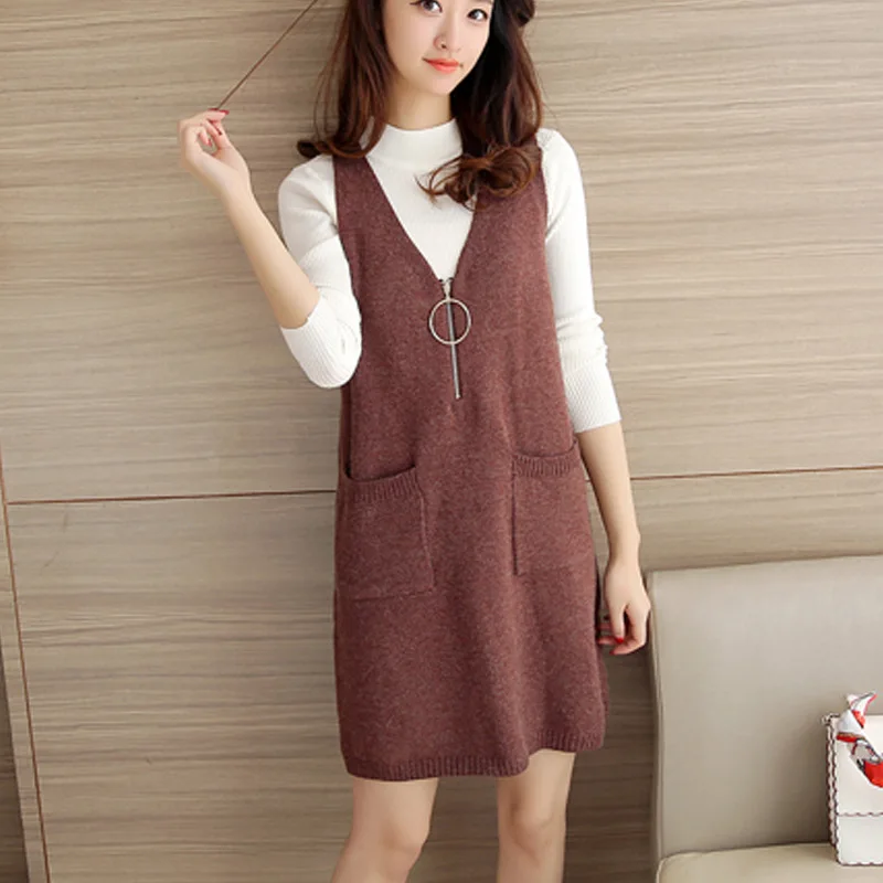 

Fashion two-piece Elegant Knitting Dress Women Autumn Winter Slim Vest Women's Sweater Dresses Sundress Camisole Plaid Vestidos