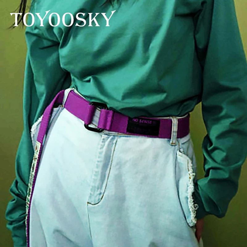 Harajuku дизайн для мужчин и женщин хип-хоп Уличная одежда фиолетовый Китайский Маджонг письмо женский ремень холщовый Женский Пояс Ремни TOYOOSKY