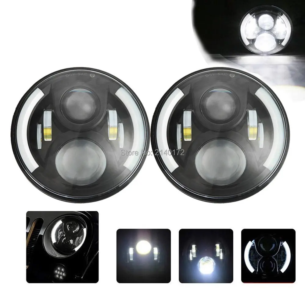 7 INCH Round LED Projection Headlight H4 H13 with Amber turn signal DRL Angel Eyes for