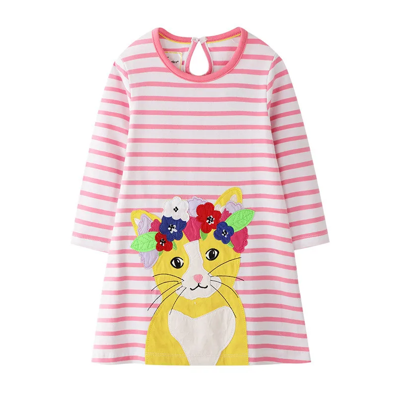 Jumping meter/Детские платья принцессы с цветочным принтом; детское Хлопковое платье с цветочным принтом для девочек; Детские весенне-осенние платья; детская одежда для девочек - Цвет: W7058 cat