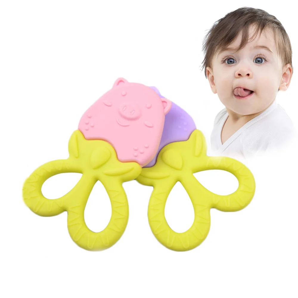 Food Grade Silicone Bayi Teether Teether Kartun Babi Kecil Menggigit