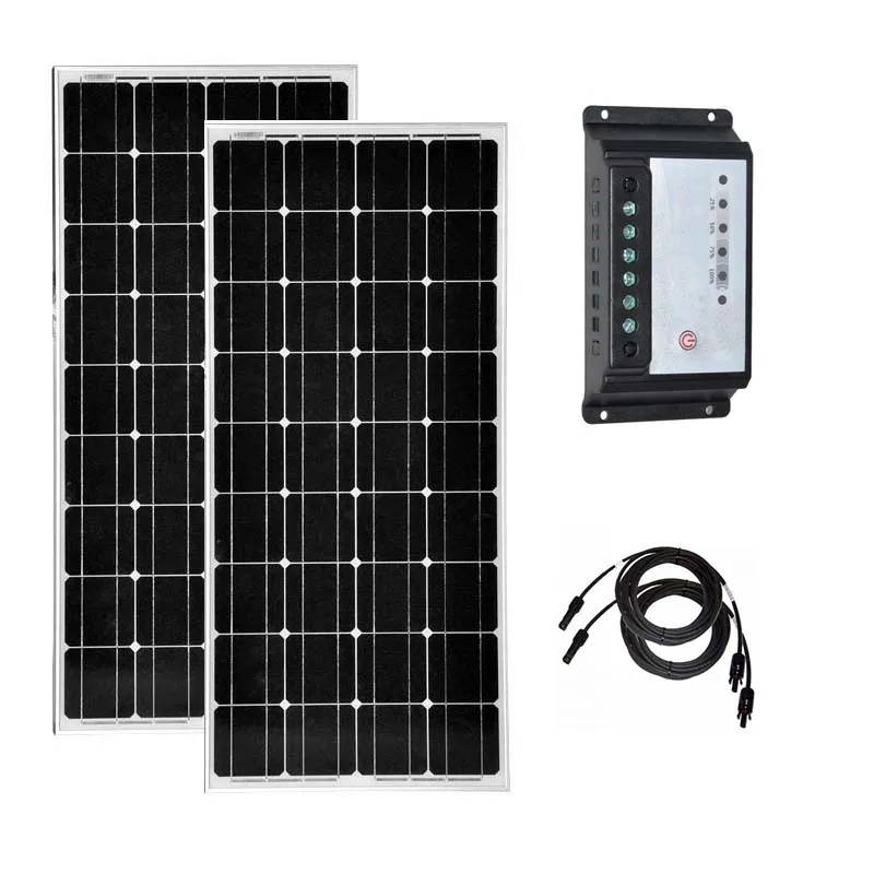 

Kit Solar 200w 100w 12v Solar Panel 2 Pcs PWM Controller 12v/24v 20A Phone Boat Battery Charger Marine Yacht Motorhome Rv Roof