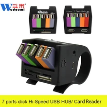 Clip design all in one combo card reader 7 Ports USB 2.0 HUB Transfer Speeds Up to 480Mbps Mini USB Hub For Mac PC Laptop Tablet