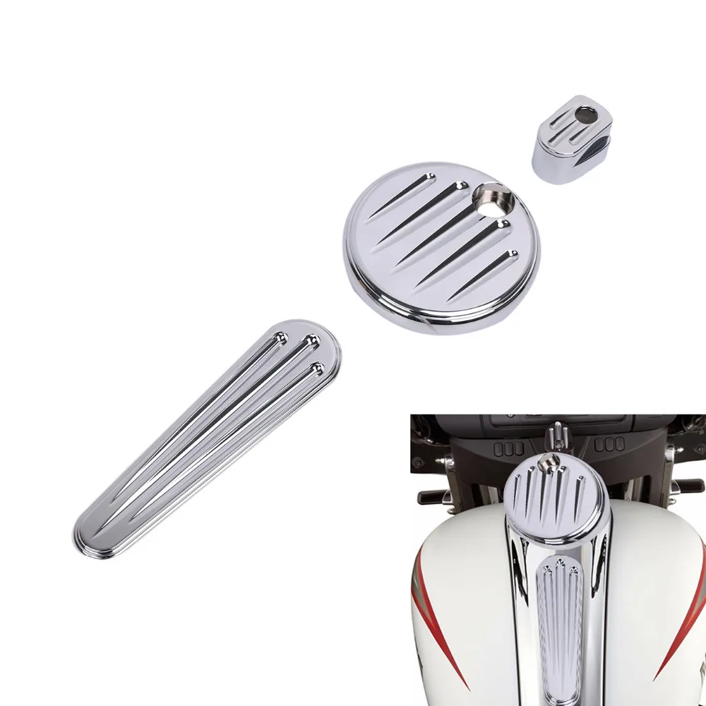 Chrome Aluminum Motorcycle Fuel Gas Cap + Switch Dash Cover Pack for