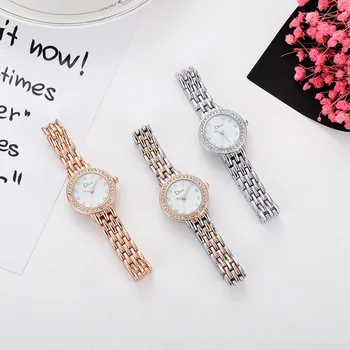 

Women Alloy Strap Pointers Rhinestones Dial Wristwatch Girls Casual Summer Quartz Watch Holiday Gift