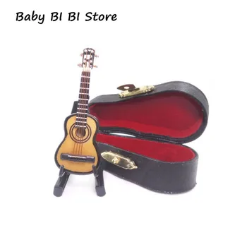

1:12 Scale Dollhouse Mini Guitar Miniature Model with Stand Musical Instrument Box Case Decor Doll House Accessories Toy