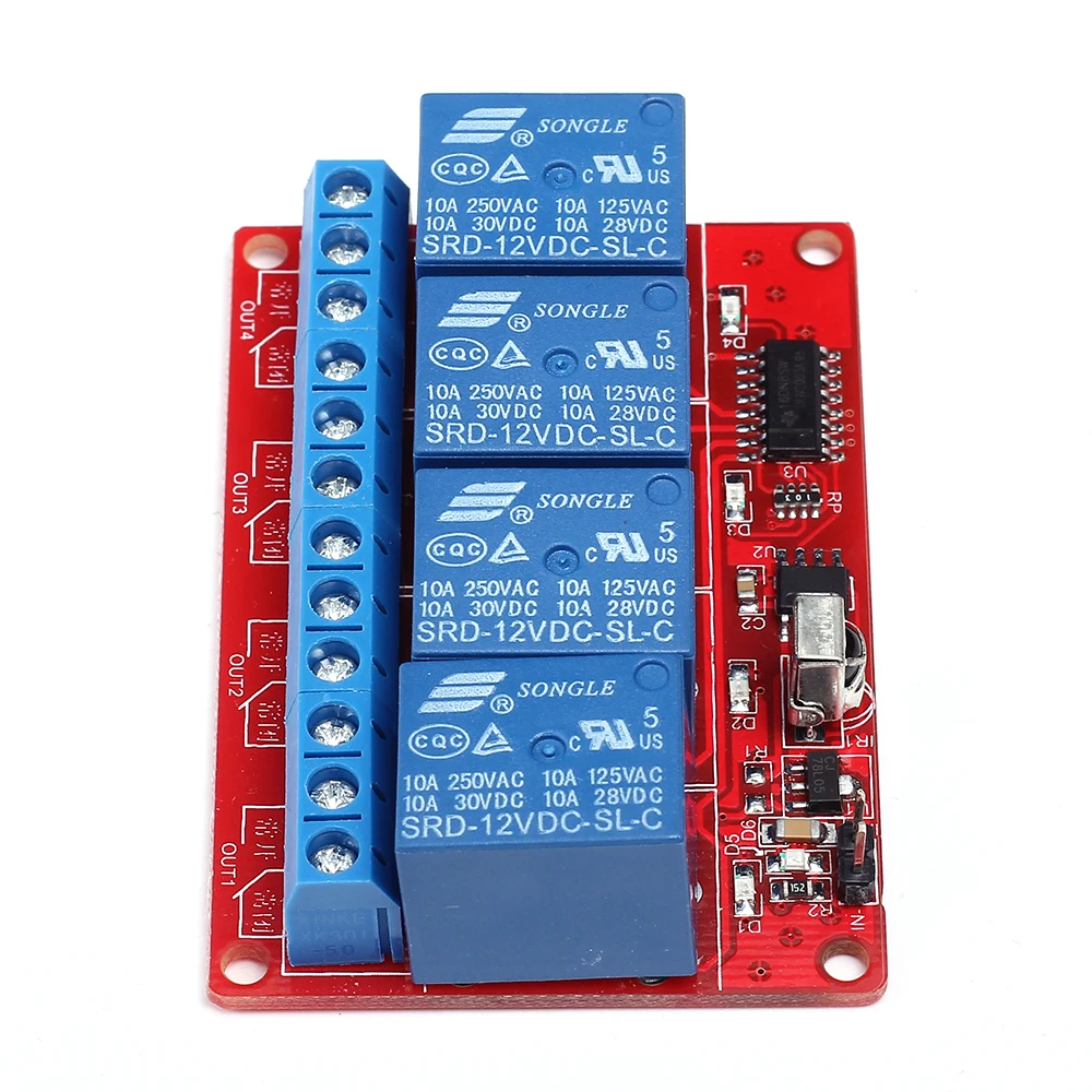Инфракрасный приемник реле драйвер платы+ 5-ИК-пульт дистанционного управления с Управление переключатель 150mA 8 м 4CH Transmmiter 4 канала 12V