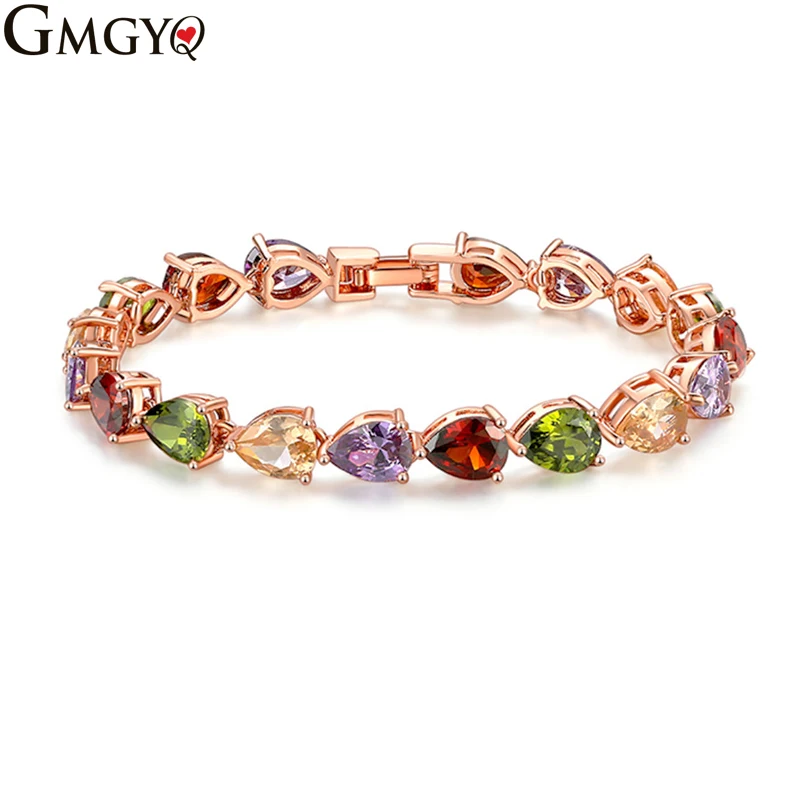 GMGYQ Luxe Rose Goud Kleur Chain Link Armband voor Vrouwen Dames Shining AAA Cubic Zirkoonkristal Sieraden Women Accessories | Украшения и
