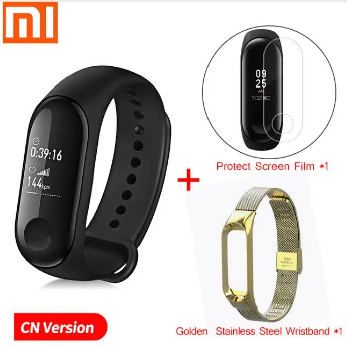 Origina Xiaomi mi Band 3 mi band 3 Smart Band 0,7" OLED сенсорный экран Водонепроницаемый Фитнес-трекер для измерения сердечного ритма mi 3 Smart Bracelet - Цвет: Add Steel Gold