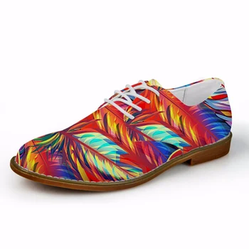 

Customized Colorful Feather Printing Men's Casual Leather Shoes Fashion Oxfords Shoes Man Comfortable Business Dress Shoes Men