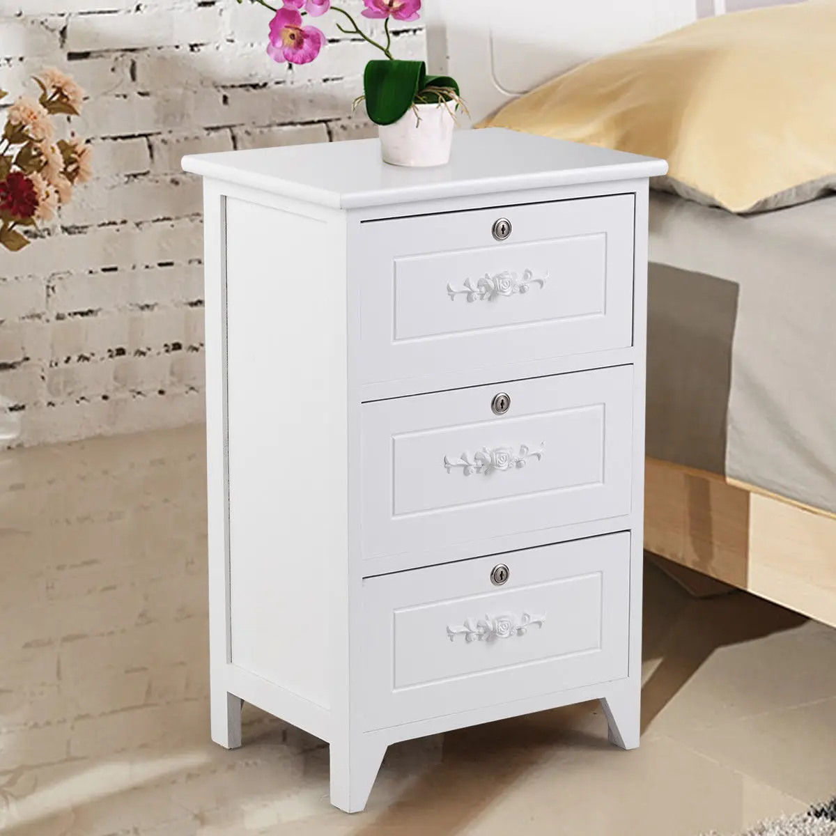 Giantex Modern Wood Nightstand Bedroom End Beside Table with 3 Drawer Storage Organizer White Home Room Furniture HW56018WH Giantex Modern Wood Nightstand Bedroom End Beside Table with 3 Drawer Storage Organizer White Home Room Furniture HW56018WH