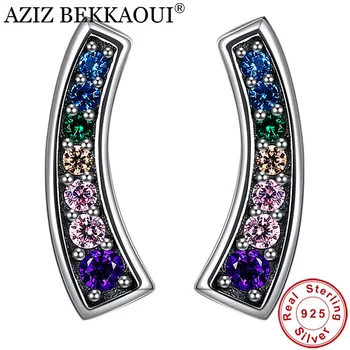

AZIZ BEKKAOUI Colorful Authentic 925 Sterling Silver Abstract Elegance Crystal Stud Earrings for Women Sterling Silver Jewelry