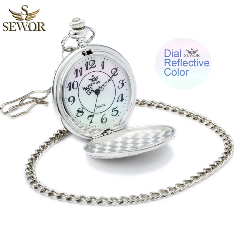 SEWOR 2019 Топ Элитный бренд мода циферблат Светоотражающие Цвет серебро бронза кварц Эмаль Цветочный дизайн карманные часы белый циферблат C156