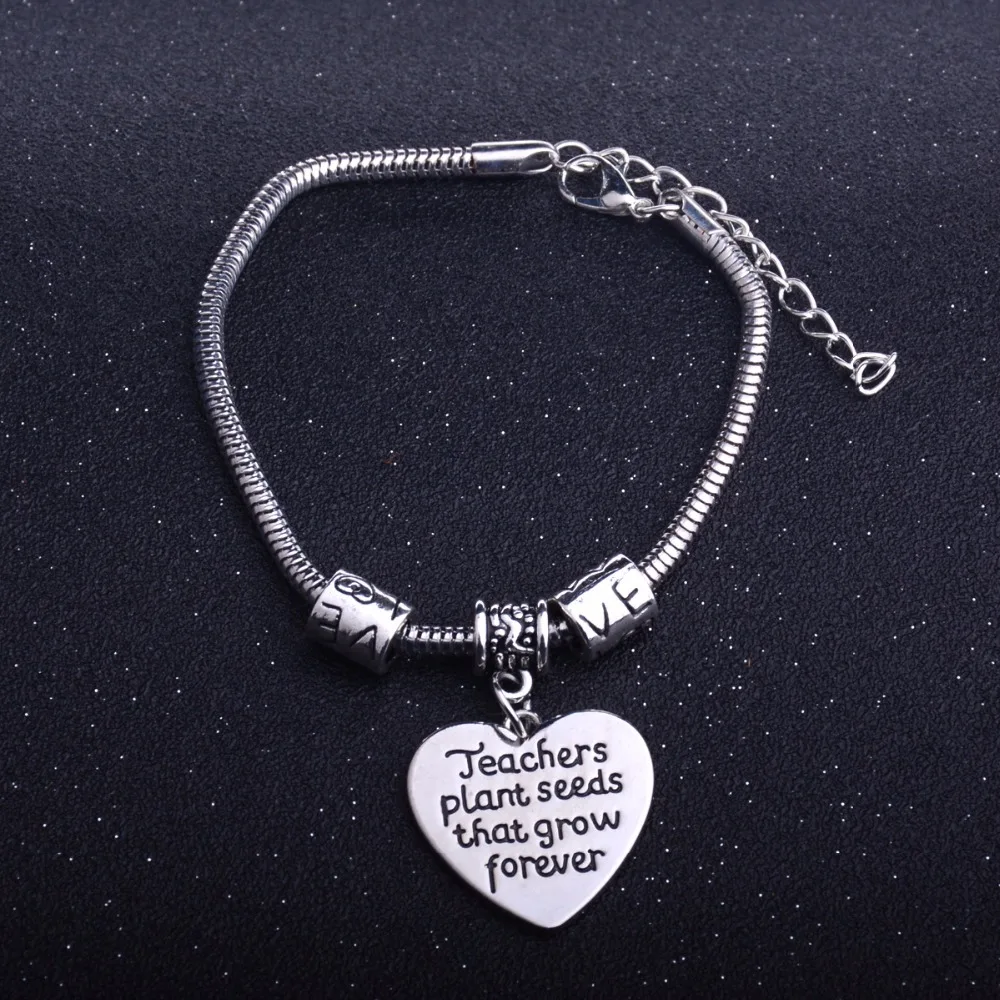 

Love Words "Teachers Plant Seeds That Grow Forever" Charm Bracelet For Teacher Jewelry Chain Bangle Gifts For Teacher