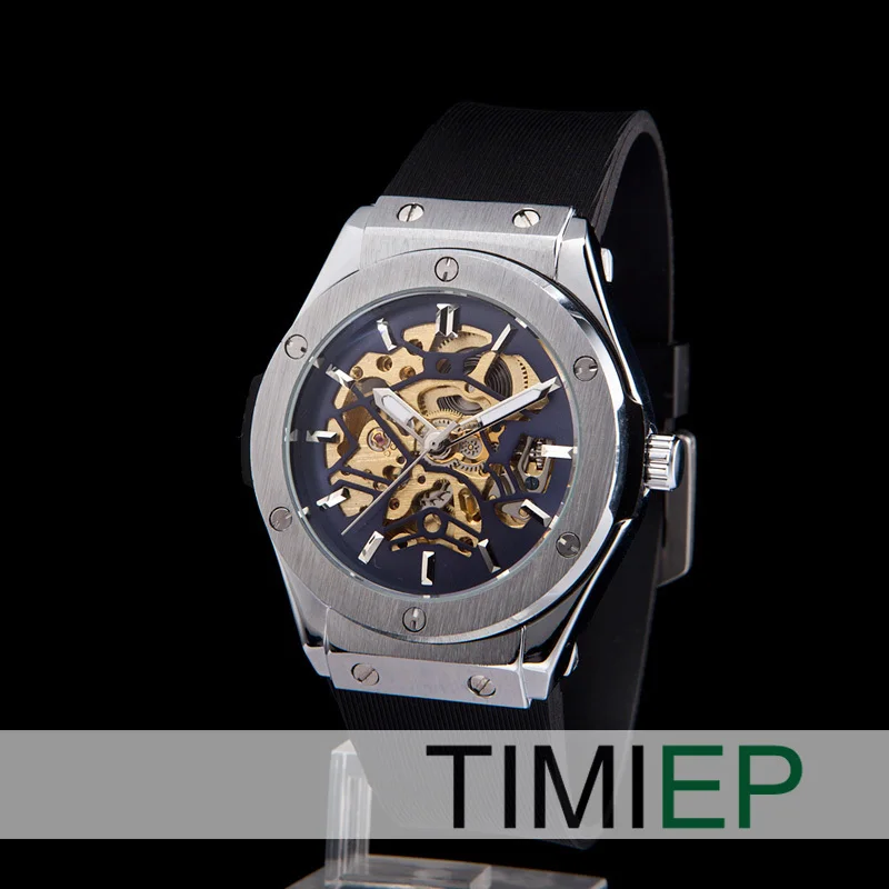 

NEW Mens Fashion Sport Mechanical Transparent Skeleton Black Leather Gift Wrist Watch