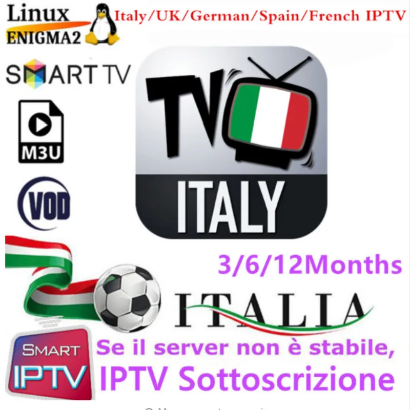 

Best Italia IPTV M3u Subscription Italy UK German Albania Mediaset Premium VOD Android tv box Enigma2 Smart Sport VLC no freeze