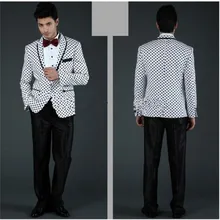 Стиль Мода Формальные Свадебное Blazer Для Мужчин Белый и черные Пятна Бренд Мужской Смокинг Платье Костюм Размера S-5XL