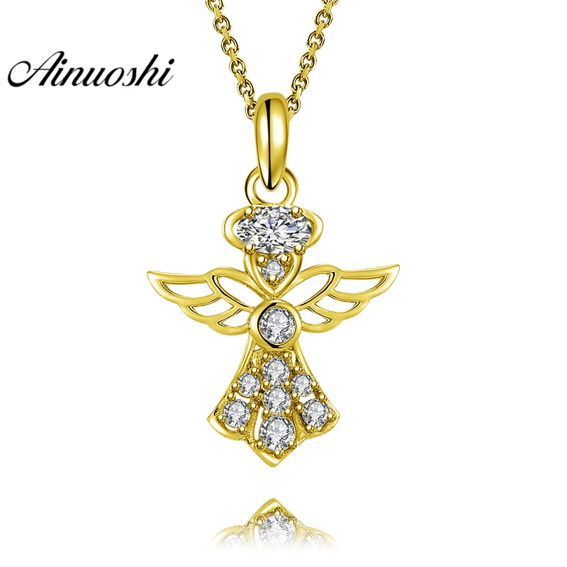 

AINUOSHI 10K Solid Yellow Gold Pendant Litter Angel Pendant SONA Diamond Women Men Jewelry Cute Angel Design Separate Pendant