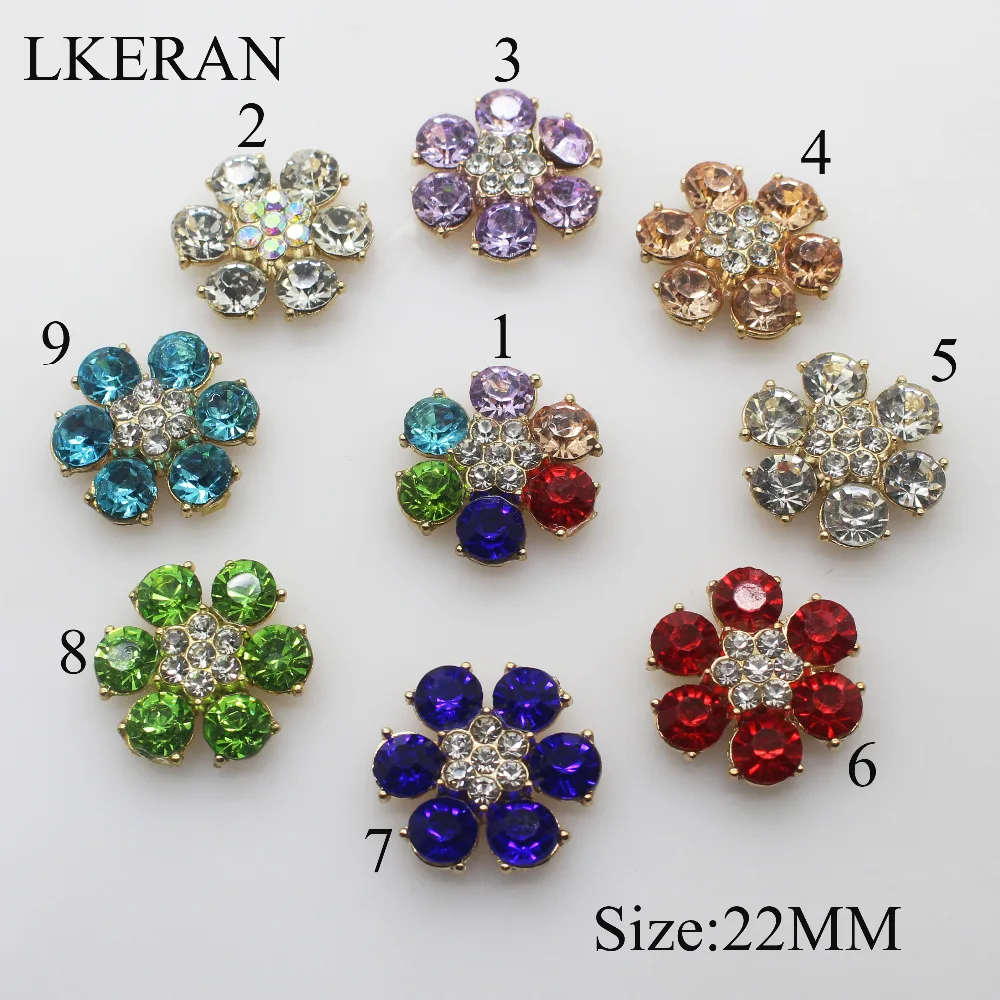Shining 22mm 10pcs flower Alloy Rhinestone Diamond button Golden
