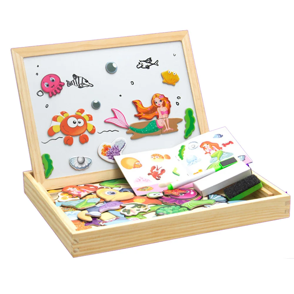 Обучающие игрушки, пазлы для детей, 3D головоломка, деревянная головоломка, коробка, детская многофункциональная магнитная доска для рисования, игрушка для обучения подарки - Цвет: WJ3437D