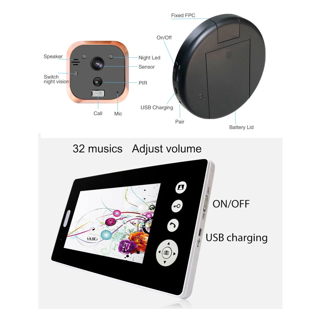 

Home Security 2.4G Wireless Video Door Phone Intercom Doorbell Camera with 7" Monitor Access Control