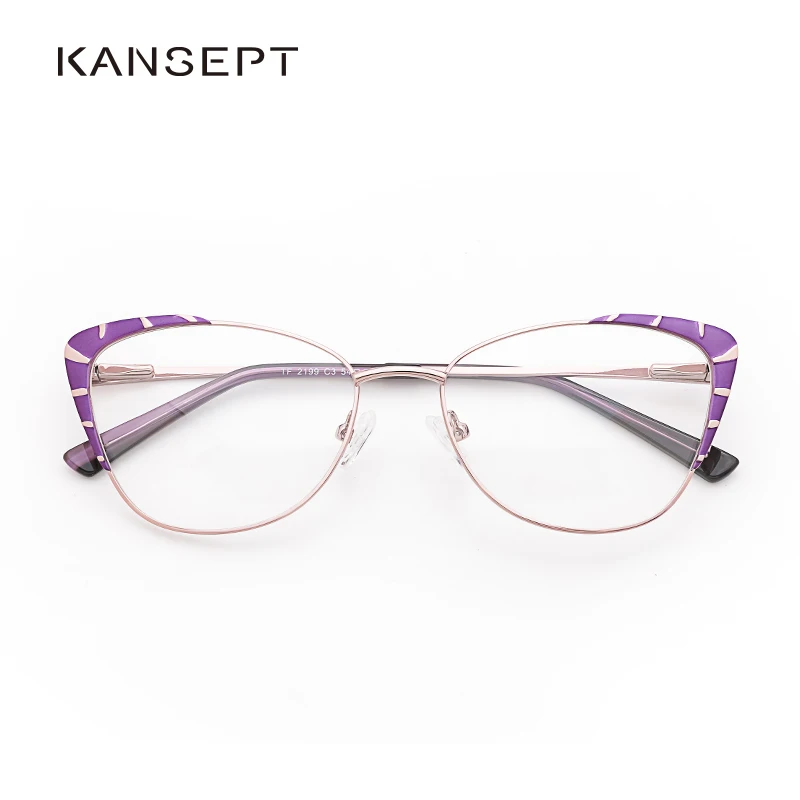 

Metal Glasses Frame Women Purple Fashion Eyeglasses Spectacles Cat Eye Glasses Frame For Women 2019 New Model#TF2199C3
