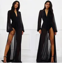 Women's V Neck Long Sleeve Sexy Vacation Dress X181 2019 New Design Floor Length Dress Summer Bohemian Beach Many Colour Dress