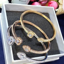 Hot sale Luxury Normal Cubic Zirconia Baguette Bracelet Bangles Jewelry Man Women font b Gold b