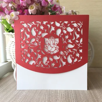 

50pcs/lot Classic Style Wedding Invitations Cards Custom Printing Laser Cut Lovely Design,Printable / Customizable, Chinese Red
