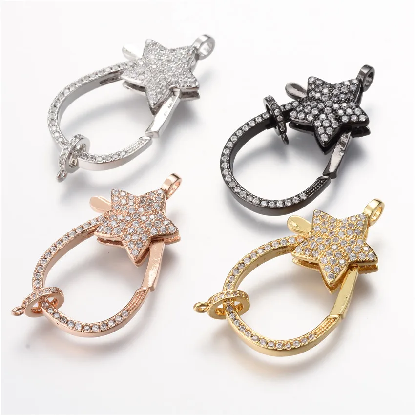 

Micro Pave Cubic Zirco Stone Star snowflake Charm Lobster Clasp Connectors for Bracelet Necklace DIY Jewelry Making