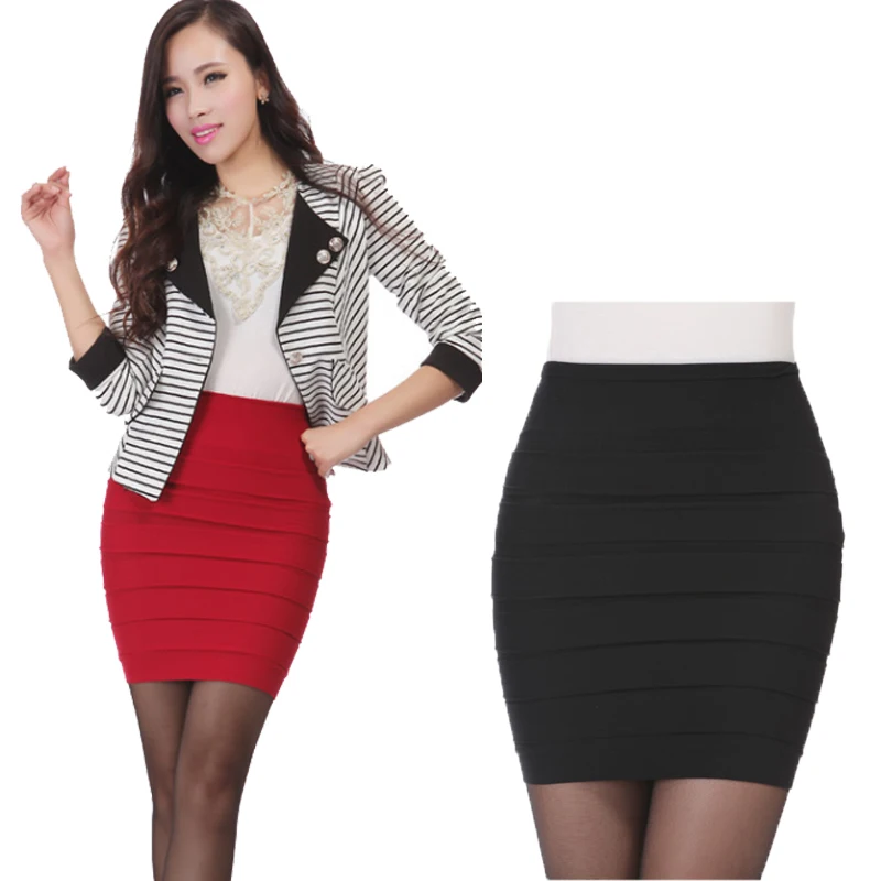 

New pencil skirt Fashion 2019 Summer Women Skirt High Waist Candy Color Plus Size Elastic Pleated Sexy Short Skirt F3180