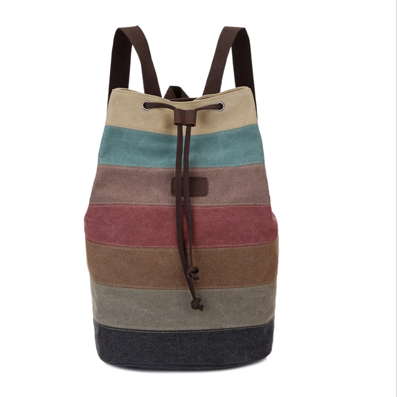 font b Women b font stripe font b backpacks b font Canvas Splicing Bucket Bag