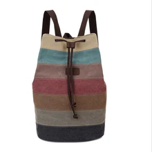 Raya de las mujeres mochilas de Lona de Empalme Bolso Del Cubo Retro Arco Iris Bolsa de alta calidad bolsa Con Cordón bolsillos Haz
