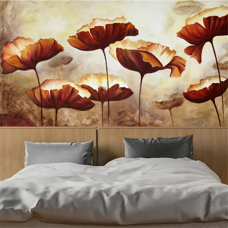 

custom-made 3d photo non-woven wallpaper European vintage flowers hand-painted poppies 3d background wall murals for study room