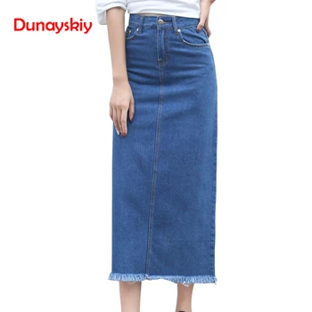

Fashion Behind Split Denim Skirt Female Straight High Waist Vintage Blue Jeans Skirt Spring Autumn Preppy Style Hot Sell Skirt
