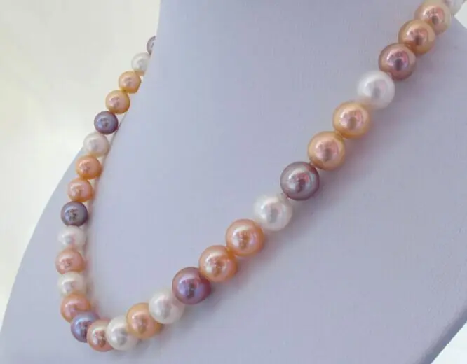 

Free Shipping Superb18"8-9mm Natural south sea genuine white gold multic round pearl necklace (09.08)