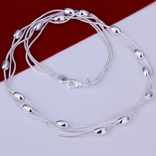 

N214 Hot sale fine silver plated jewelry,Wholesale Factory price charms free shipping fashion Three Line Of Beans Necklaces