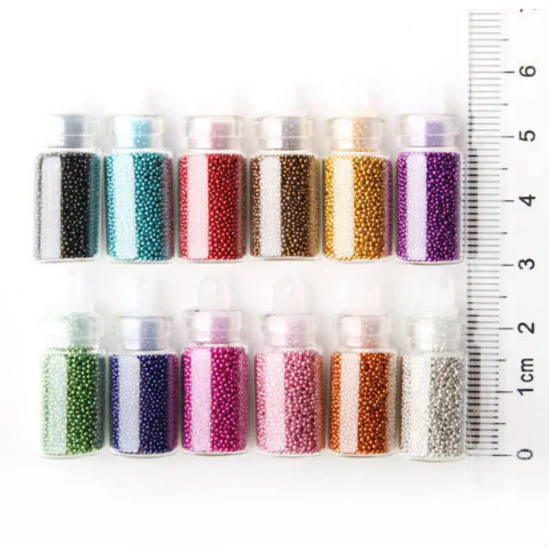12pcs 3D Nail Art Decoration Mini Bottles Caviar Glitter Glass Manicure Beads Balls Decoration Manicure Tool Shellhard