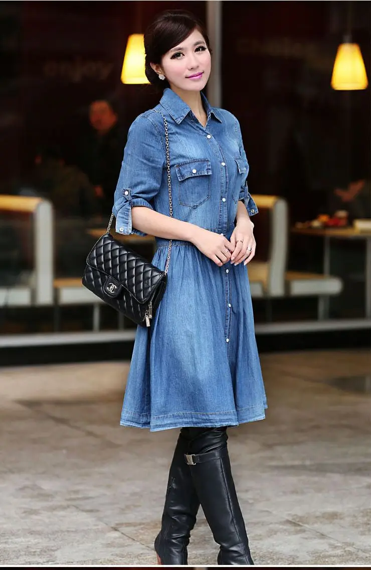 Plus sizes New Fashion Ladies' blue denim dress,Slim women's casual jeans  women's jeans dresses casual wear free shipping H334|denim dress|women jeans  dressjeans dress - AliExpress