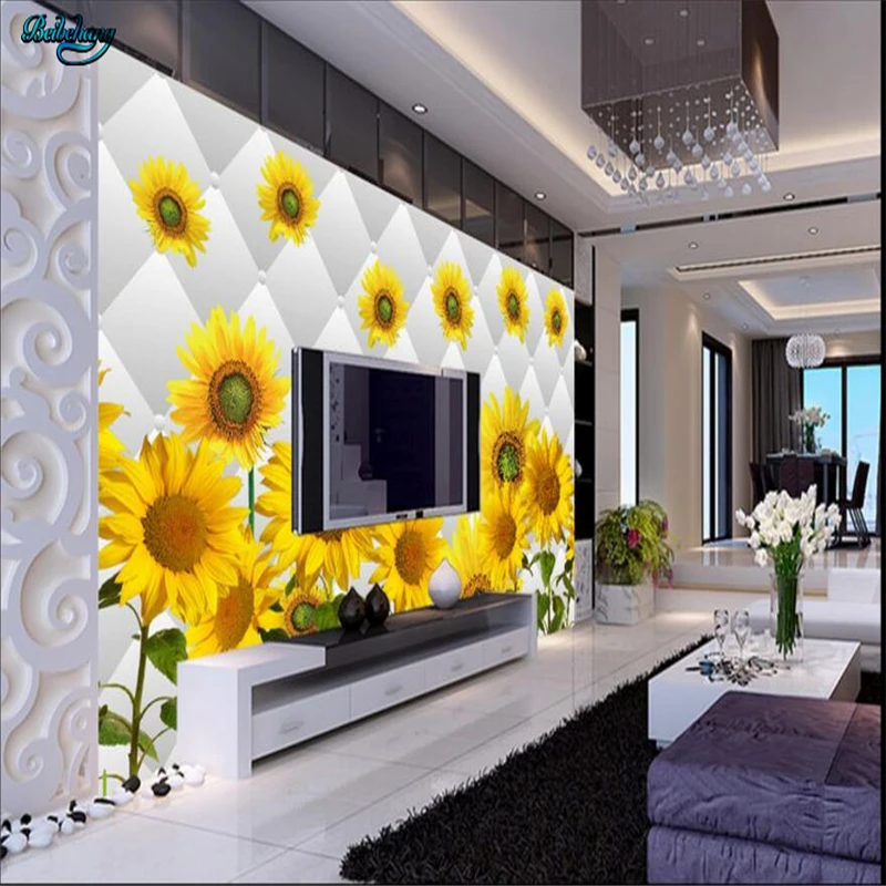 beibehang Large custom wallpaper sunflower 3D soft bag background wall home decoration | Обустройство дома