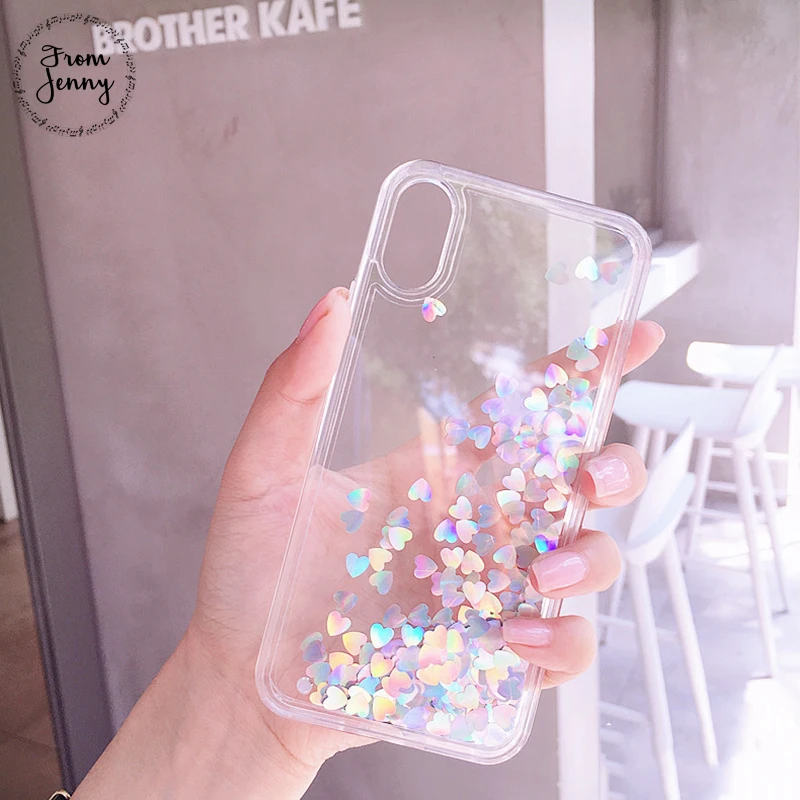 

From Jenny Fashion Love Heart Sequins Quicksand Phone Case for iphone X 8 8plus 7 7Plus 6 6plus 6S 6Splus Hard Back Cover Cas