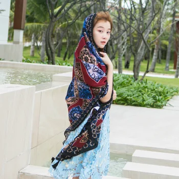 

HOT new national wind scarf plaid printing travel sunscreen shawl scarves female creative gifts 2019 autumn women fashion