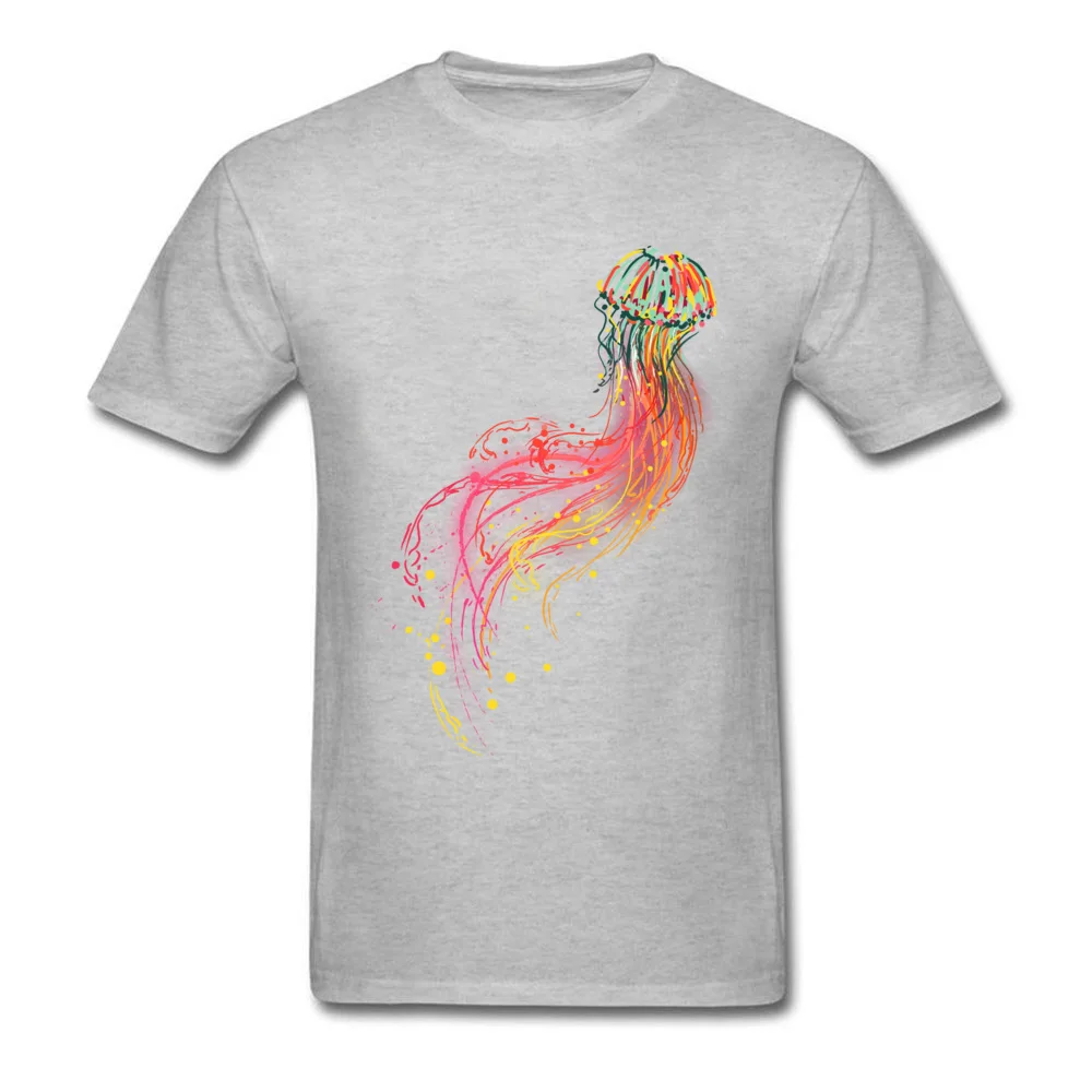Neon Jellyfish Prevalent Mens Top T-shirts Round Neck Short Sleeve Pure Cotton T Shirt Printed T-shirts Free Shipping Neon Jellyfish grey