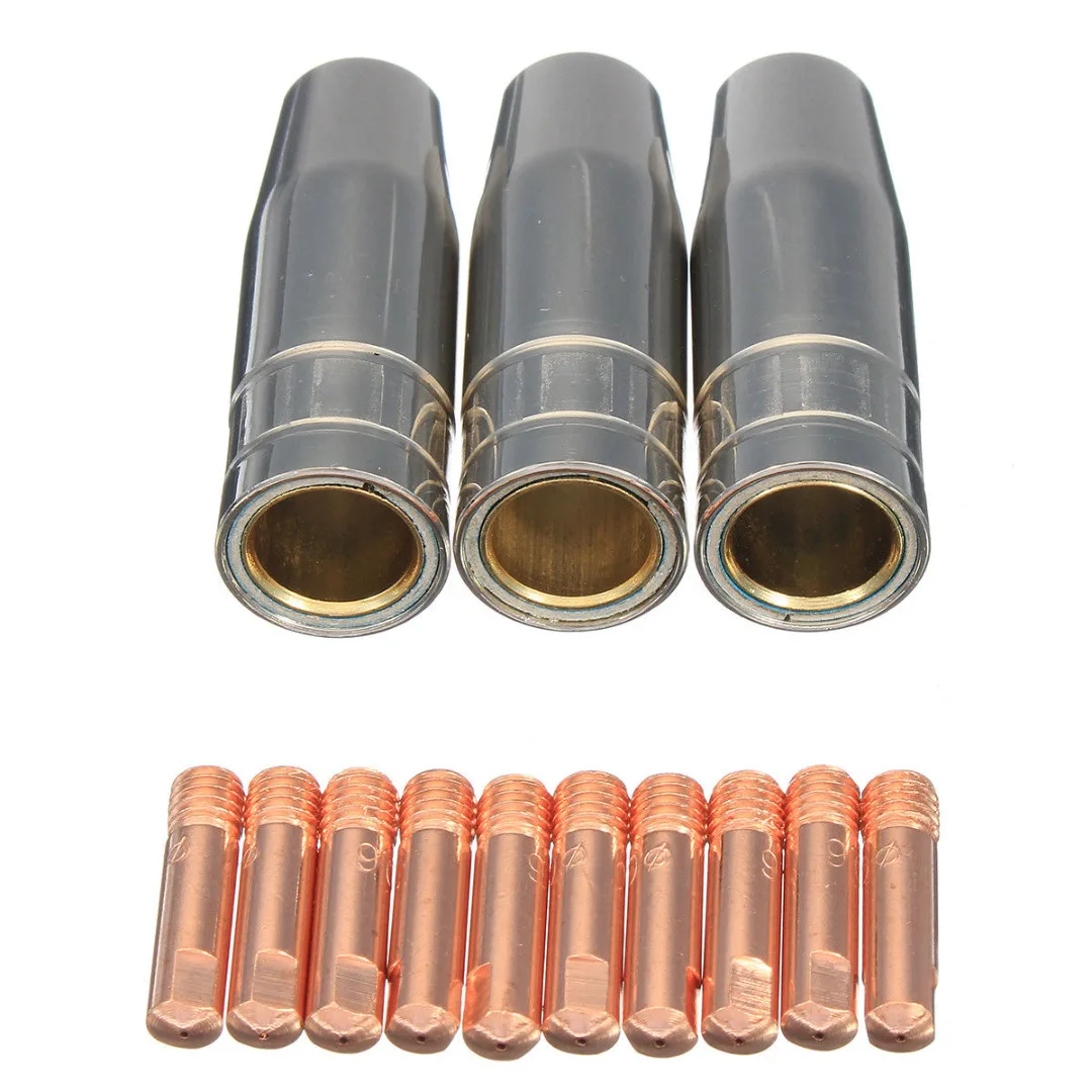 Ossieao 13Pcs MB15AK Mig Welding Shroud Nozzle Contact Tip Kit Torch 0.6MM/0.8MM/1.0MM